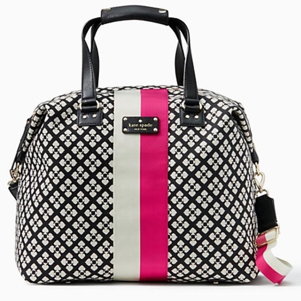 Kate Spade Classic Juliet Black White Pink Cotton Weekend/Travel Bag